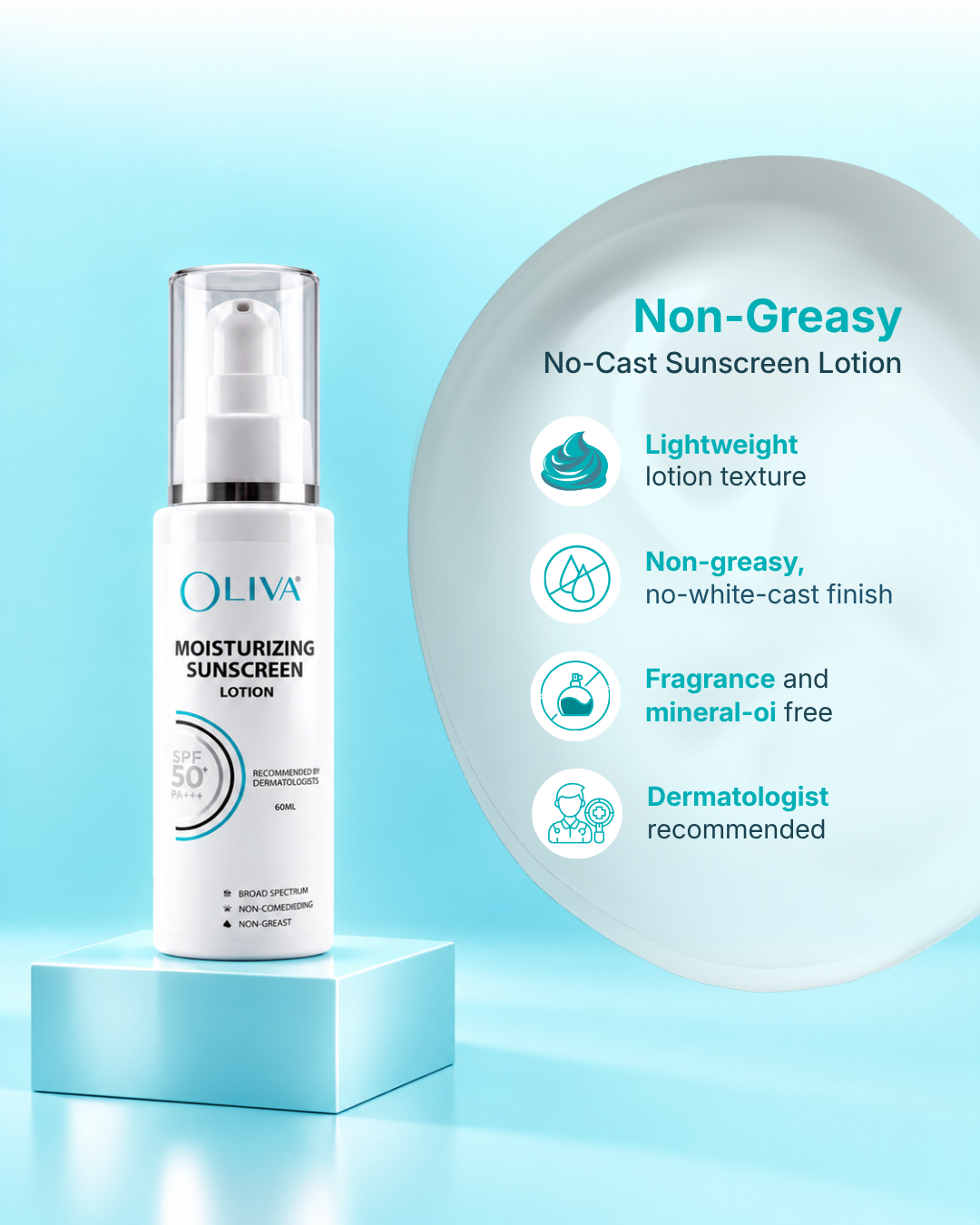 Oliva Moisturizing Sunscreen Lotion SPF 50 - 60ml
