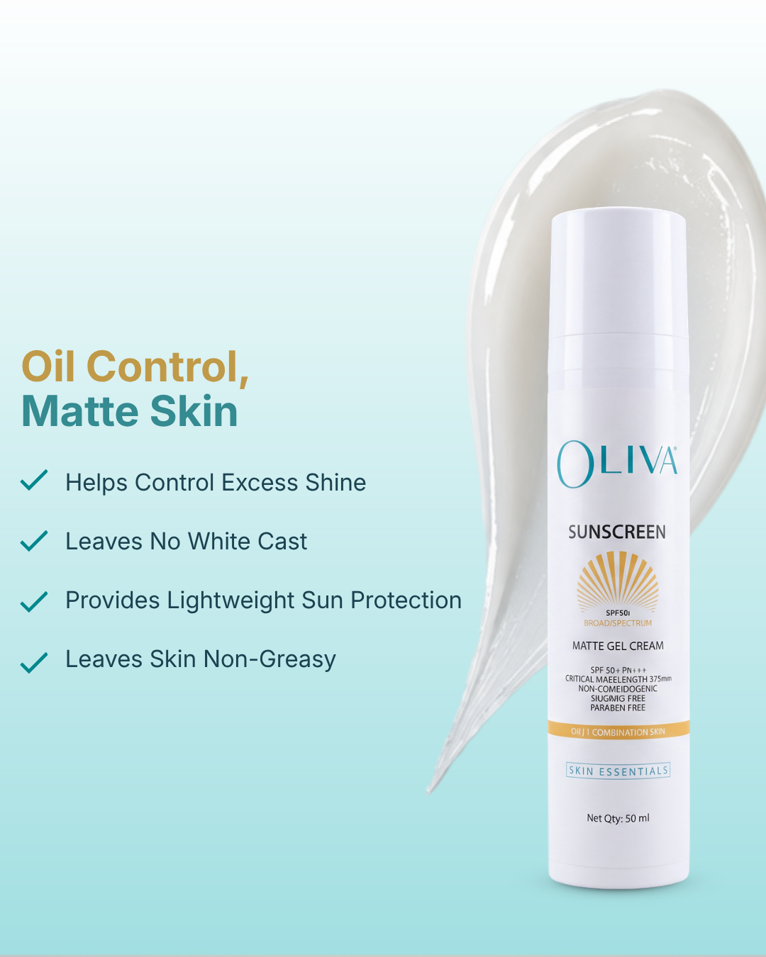 Oliva Sunscreen Matte Gel Cream - Oily / Combination Skin