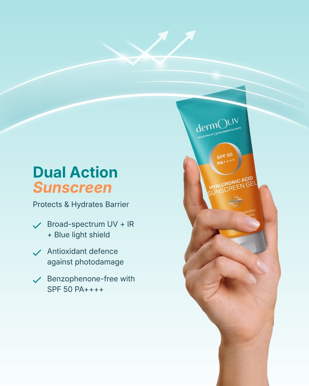 dermOLIV Hyaluronic Acid Sunscreen Gel SPF50 PA++++