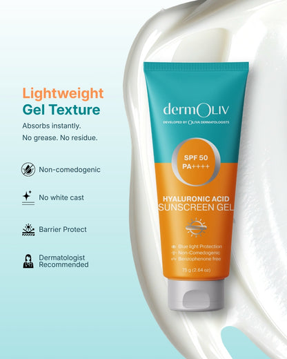 dermOLIV Hyaluronic Acid Sunscreen Gel SPF50 PA++++