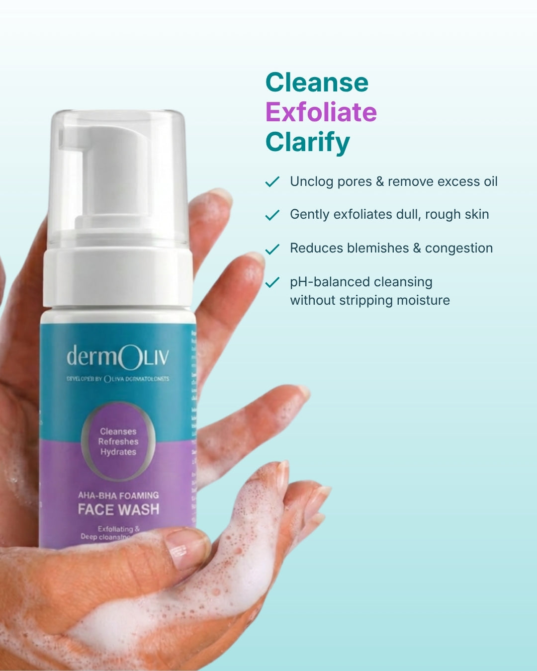 dermOLIV AHA-BHA Foaming Face Wash