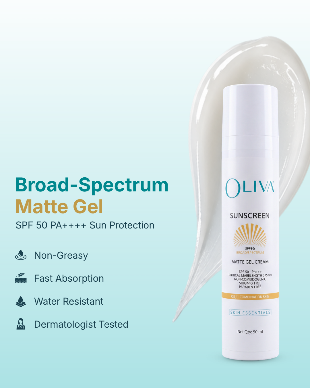 Oliva Sunscreen Matte Gel Cream - Oily / Combination Skin