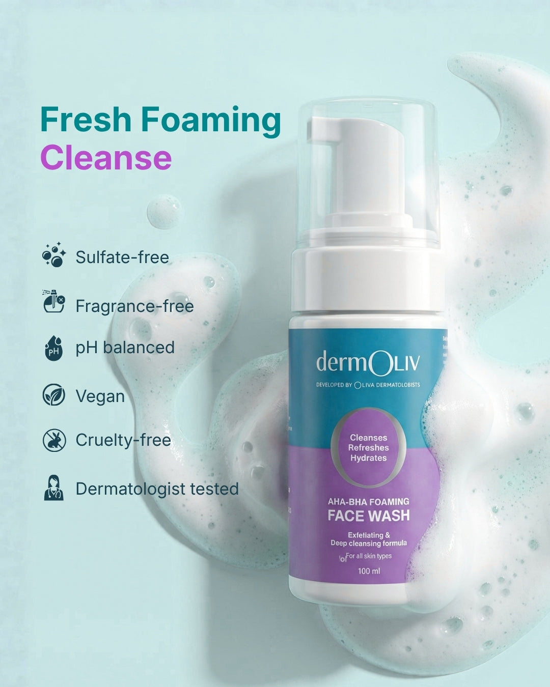 dermOLIV AHA-BHA Foaming Face Wash