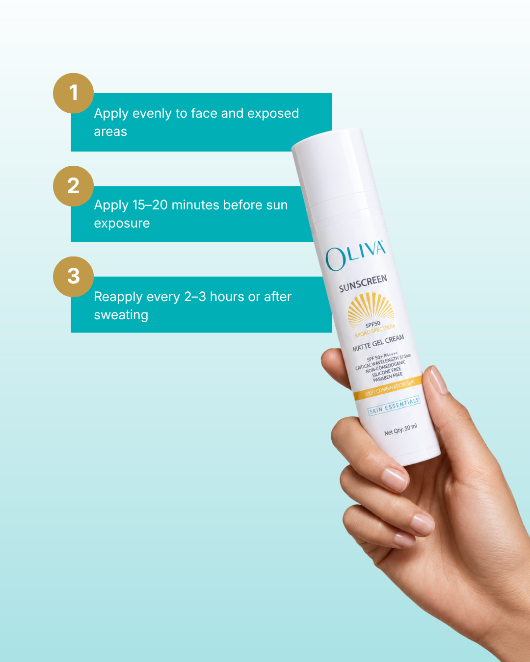 Oliva Sunscreen Matte Gel Cream - Oily / Combination Skin