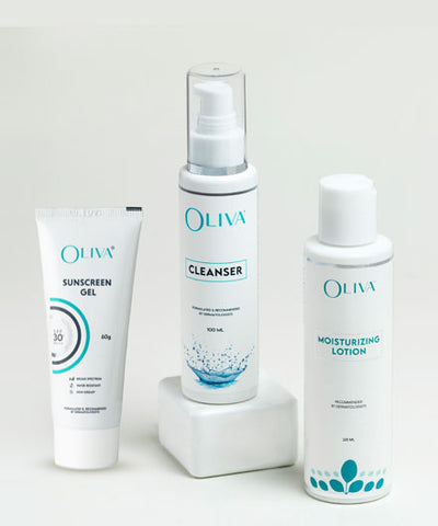 Oliva Cleanser, Sunscreen Gel, Moisturizing Lotion